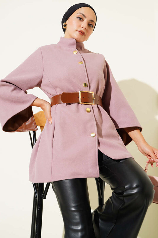 Gold Buttoned Cashmere Poncho Powder