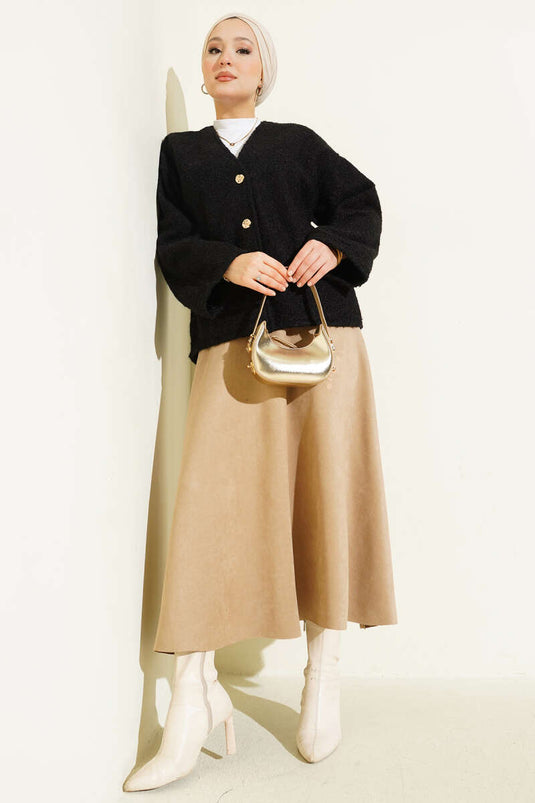 Gold Buttoned Felt Short Jacket Black