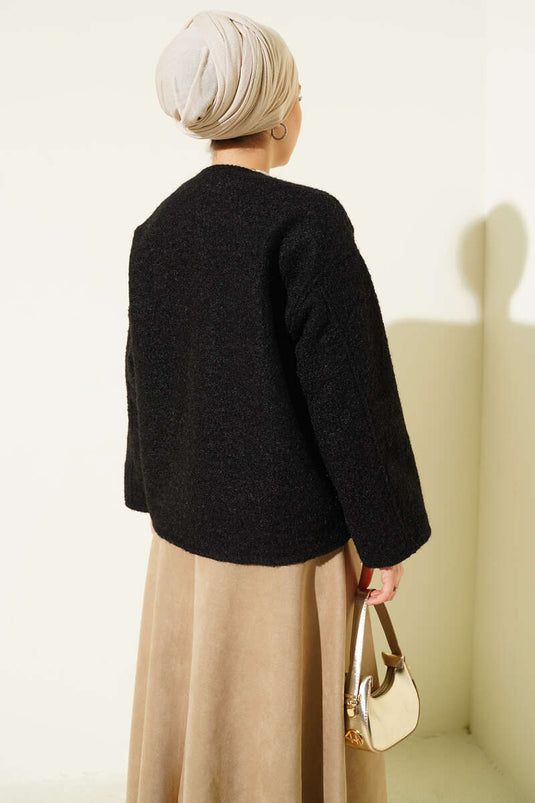 Gold Buttoned Felt Short Jacket Black