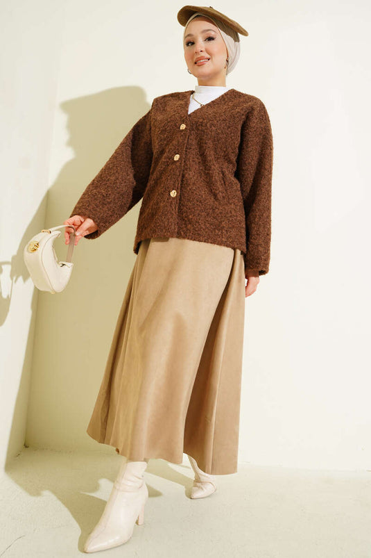 Gold Buttoned Felt Short Jacket Tan