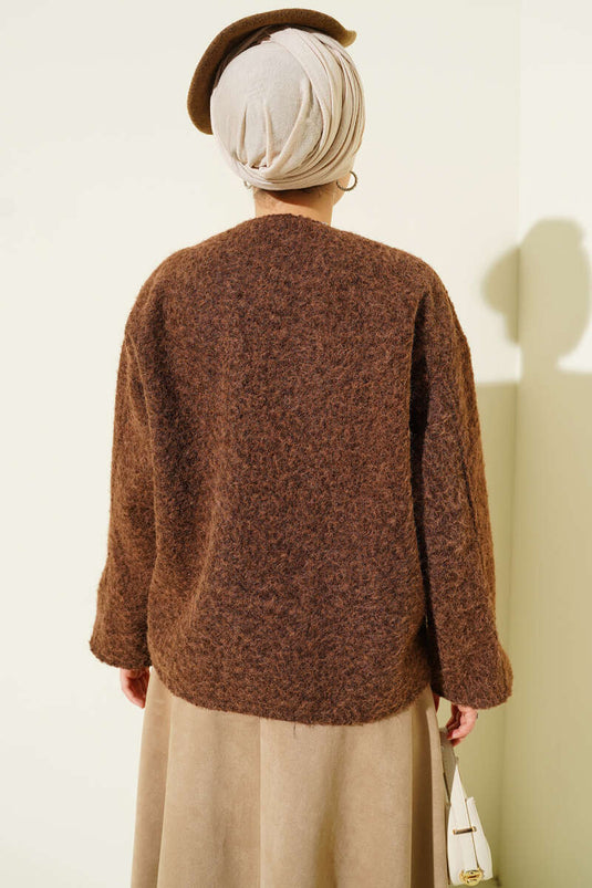 Gold Buttoned Felt Short Jacket Tan