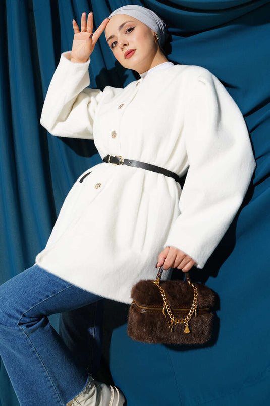 Goldfox Jacket with Gold Buttons and Belt, Ecru