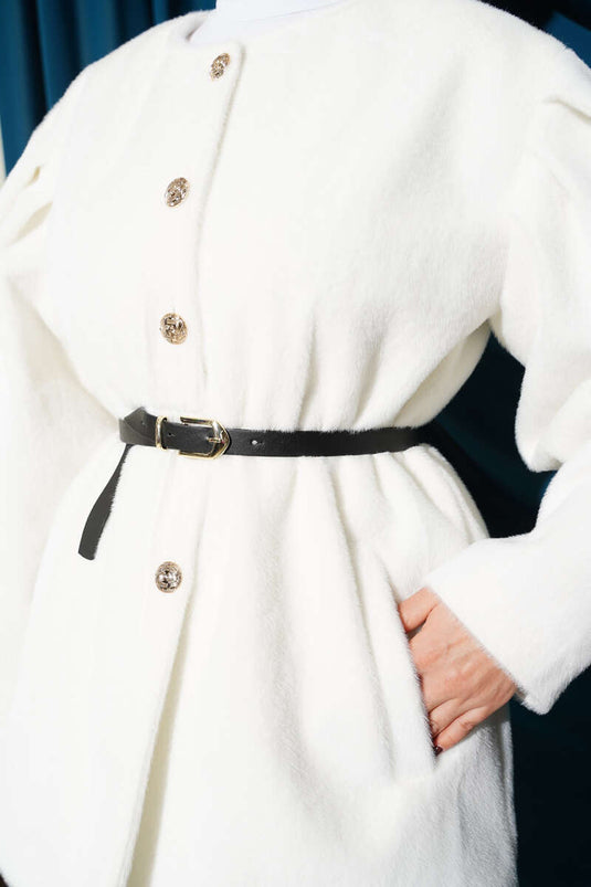 Goldfox Jacket with Gold Buttons and Belt, Ecru