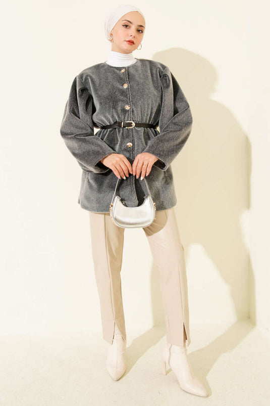 Gold Düğmeli Kemerli Goldfox Ceket Füme