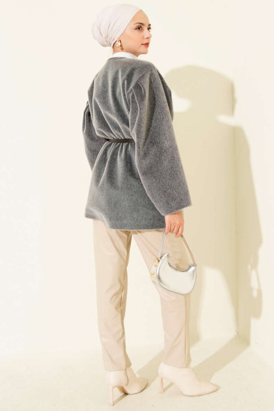 Gold Düğmeli Kemerli Goldfox Ceket Füme