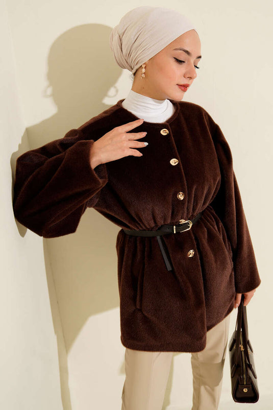 Gold Düğmeli Kemerli Goldfox Ceket Kahve