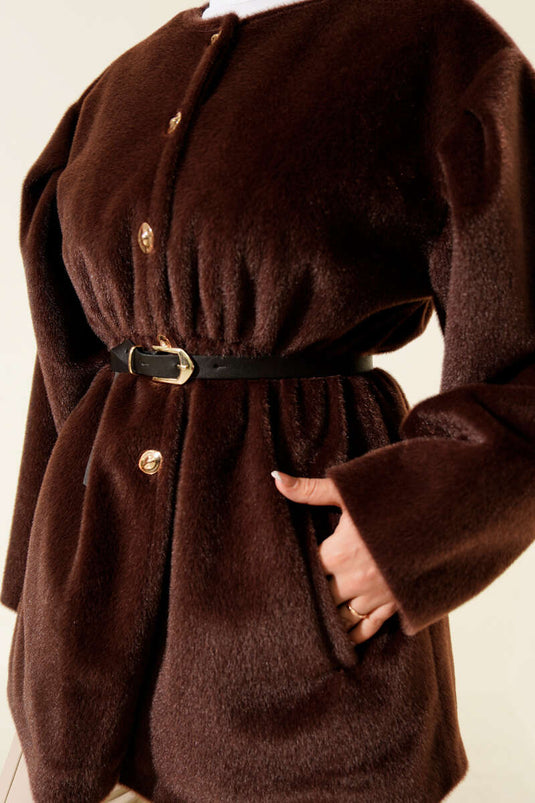 Gold Düğmeli Kemerli Goldfox Ceket Kahve