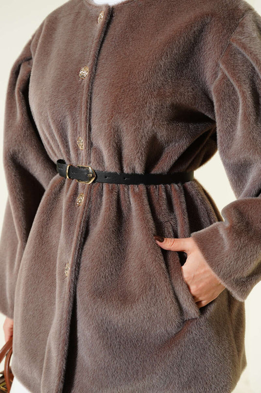 Goldfox Jacket with Gold Buttons and Belt, Chestnut