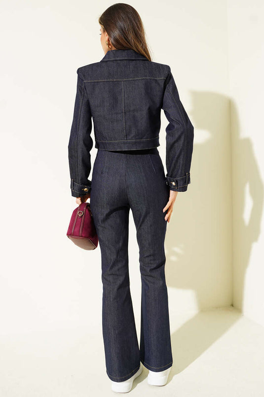 Denim Set with Gold Buttons Denim Pants