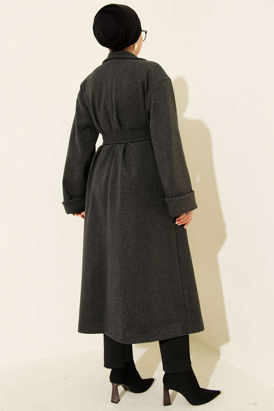 Manteau croisé en cachemire à boutons dorés Anthracite