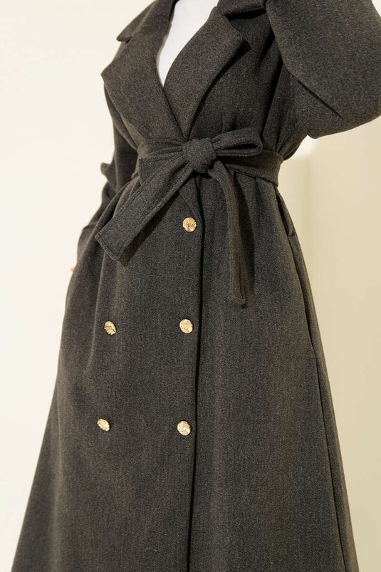 Manteau croisé en cachemire à boutons dorés Anthracite