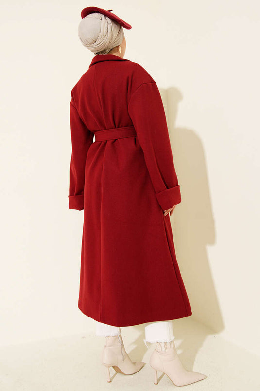 Manteau croisé en cachemire à boutons dorés, bordeaux