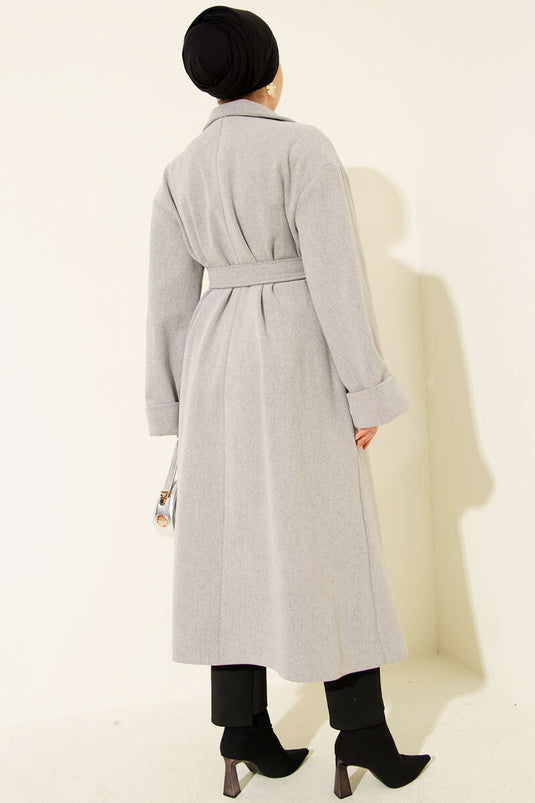 Double-breasted Cashmere Coat with Gold Buttons in Gray