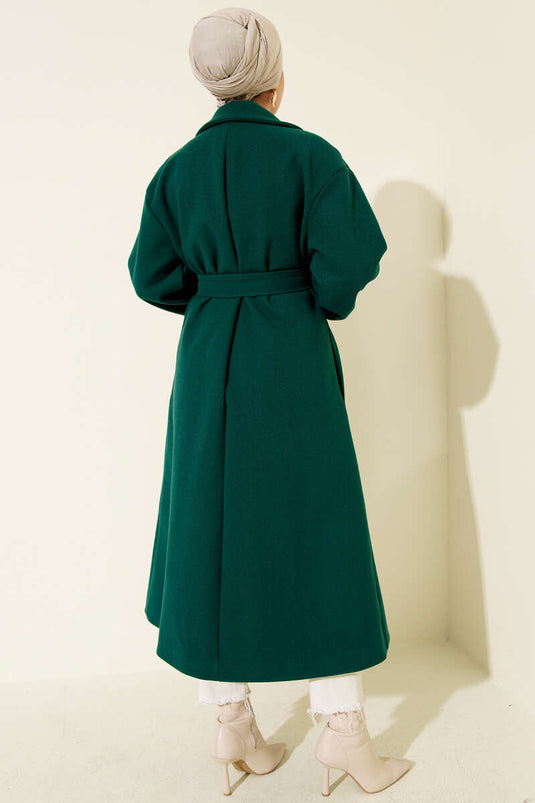 Manteau croisé en cachemire à boutons dorés Émeraude