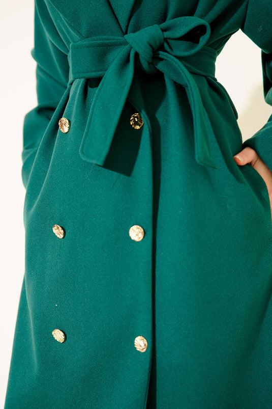 Manteau croisé en cachemire à boutons dorés Émeraude