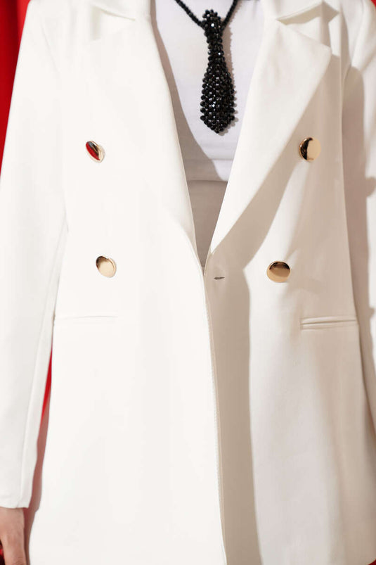 Blazer croisé à col avec boutons dorés, écru