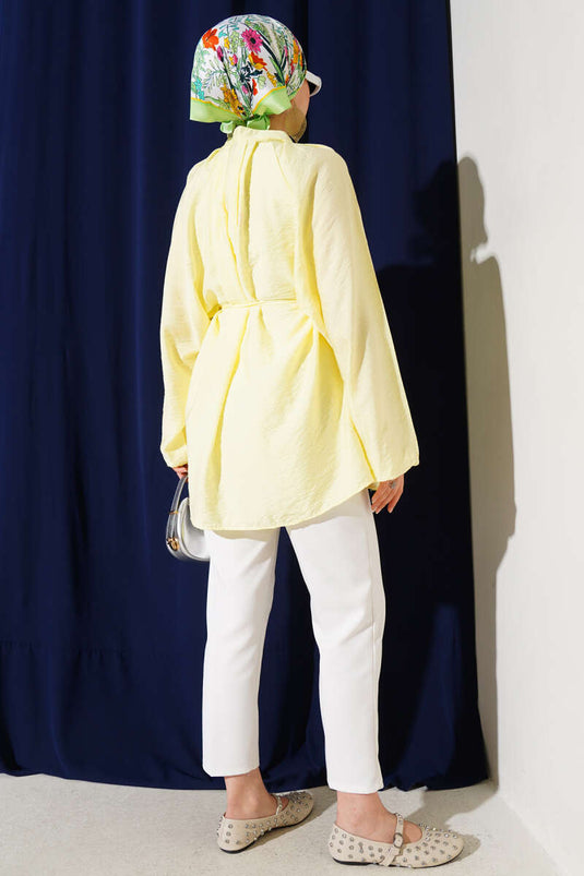 Gold Buttoned Pleated Shoulder Shirt Yellow