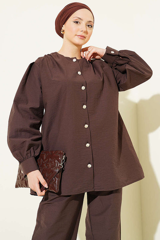 Gold Button Parachute Two-Piece Set Brown