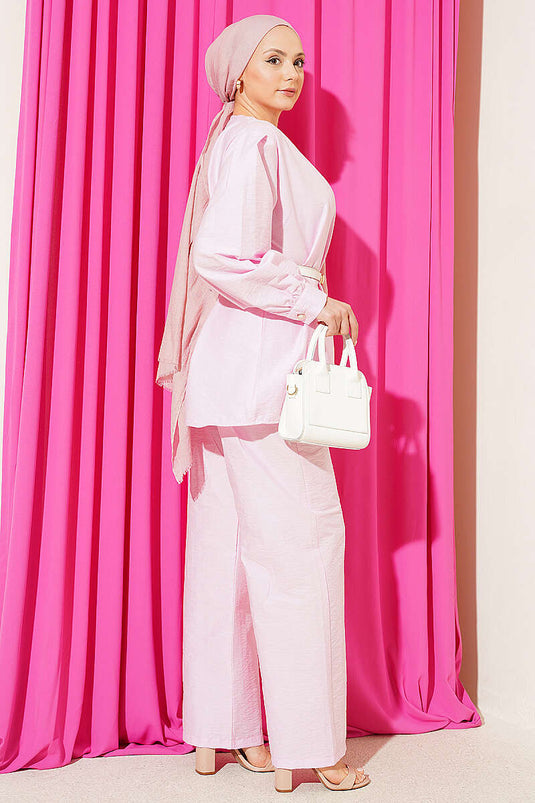 Gold Button Parachute Two-Piece Set Pink