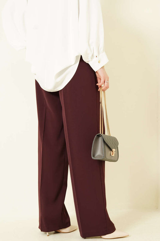 بنطال بالازو مطوي بزر ذهبي بلون خمري