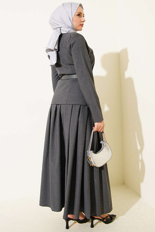 Ensemble jupe en polyviscose gris fumé avec boutons dorés