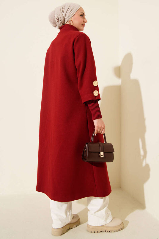 Manteau en drap à côtes avec boutons dorés Bordeaux