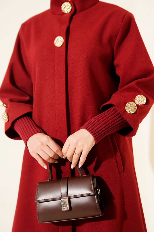 Gouden Knopen Geribde Woljas Bordeaux