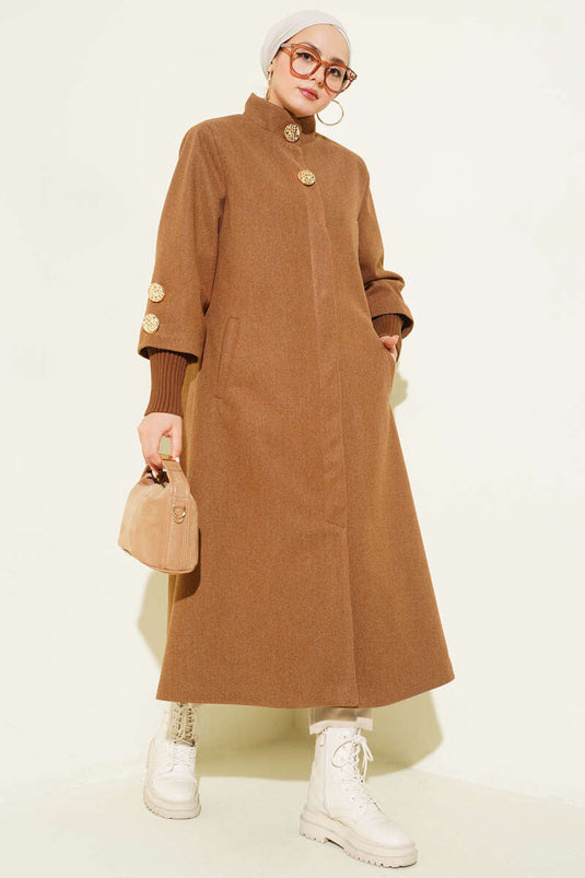 Cappotto in panno con costine e bottoni dorati Latte