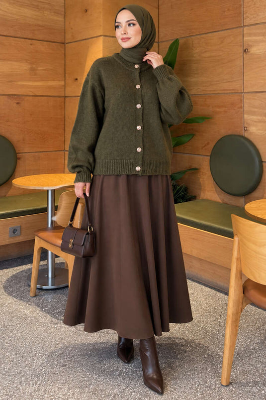 Gilet En Maille Côtelée À Boutons Dorés Kaki