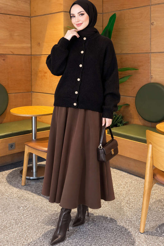 Gilet En Maille Côtelée À Boutons Dorés Noir