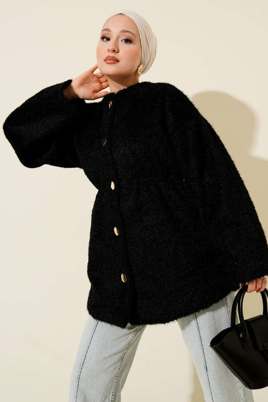 Manteau à barbe noir avec boutons dorés