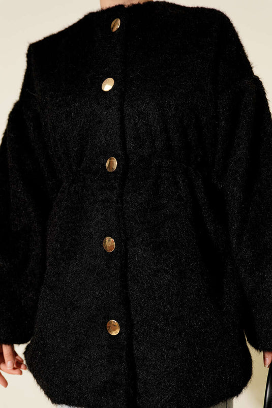 Manteau à barbe noir avec boutons dorés