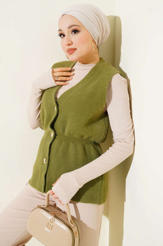 Gilet à boutons dorés avec barbe Vert pistache