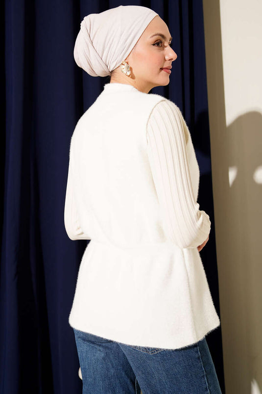 Gold Buttoned Bearded Vest, Ecru