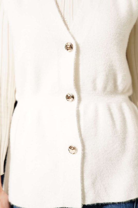 Gold Buttoned Bearded Vest, Ecru
