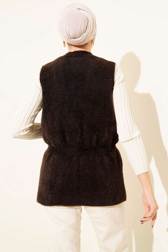 Gold Buttoned Bearded Vest, Coffee