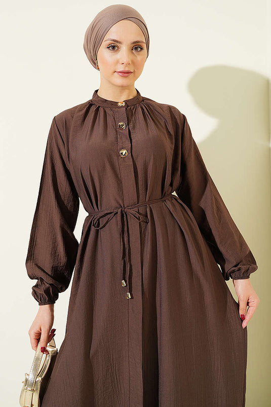 Ensemble deux pièces tunique longue à boutons dorés marron