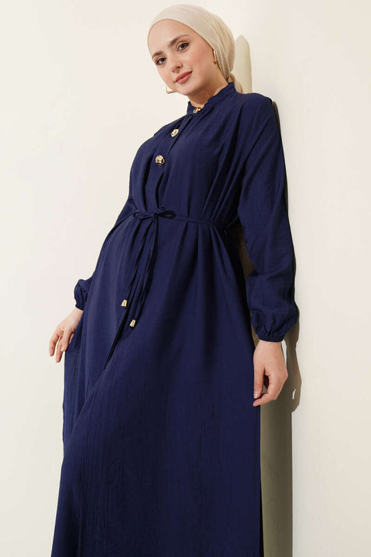 Ensemble deux pièces tunique longue à boutons dorés bleu marine
