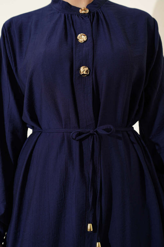 Ensemble deux pièces tunique longue à boutons dorés bleu marine