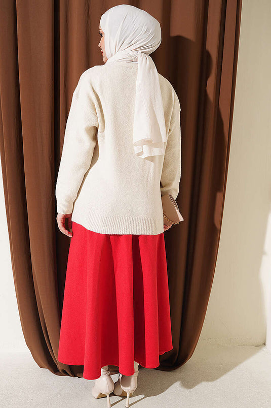 Cardigan In Maglia Beige Con Bottoni Dorati E Scollo A V