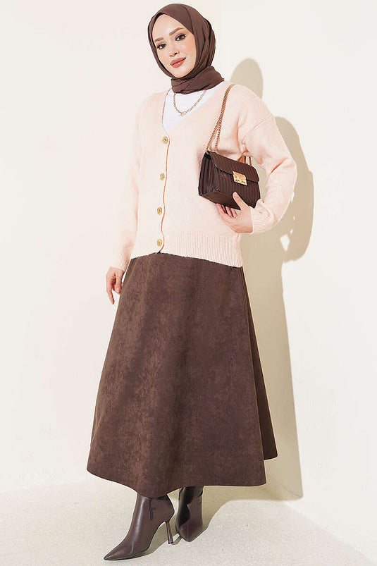 Cardigan Corto In Maglia Con Bottoni Dorati E Scollo A V Rosa Cipria