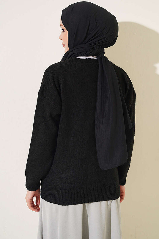 Cardigan Corto In Maglia Con Bottoni Dorati E Collo A V Nero