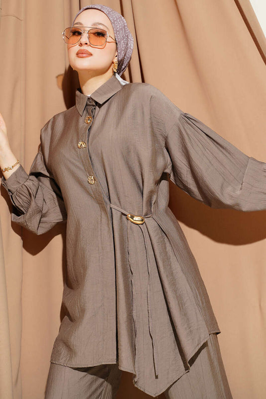 Gold Buttoned Side String Two-Piece Set Mink