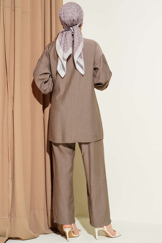 Gold Buttoned Side String Two-Piece Set Mink