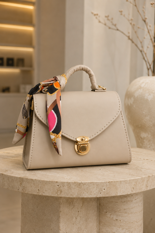 Gold Lock Scarf Detailed Hand & Shoulder Bag Mink