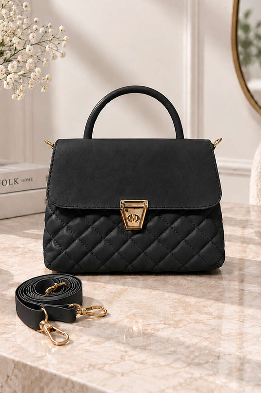 Gold Quilted Women's Handbag Black
