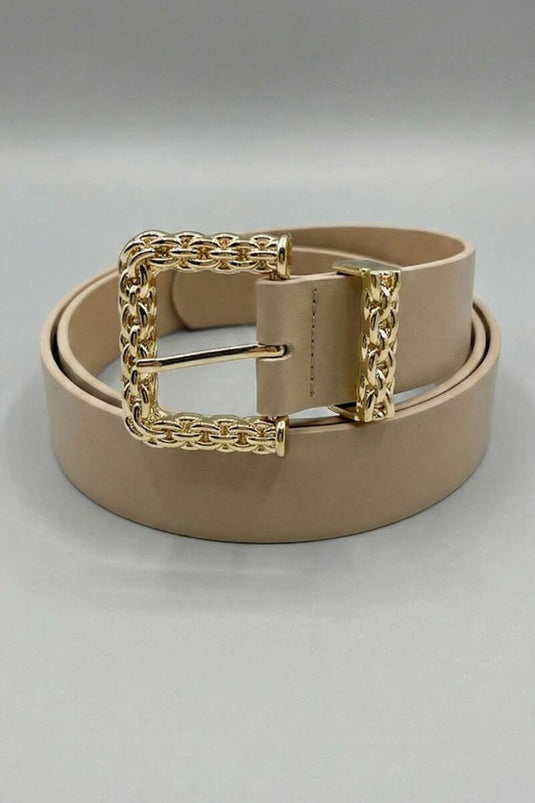 Ceinture beige à boucle tressée en or