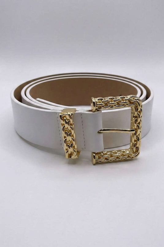 Ceinture blanche à boucle tressée or
