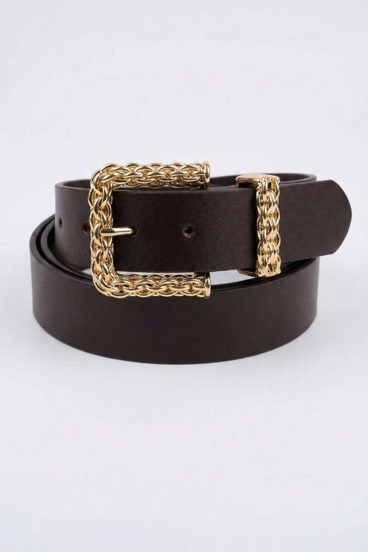 Gouden Gevlochten Gespsluiting Riem Bruin