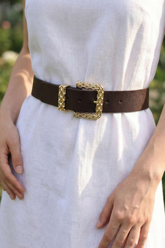 Gouden Gevlochten Gespsluiting Riem Bruin